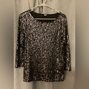J Crew Sequin Black Top